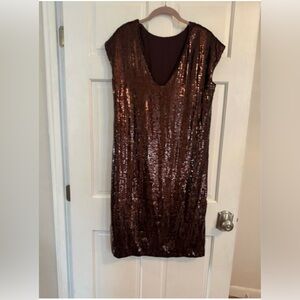 Maeve by Anthropologie Kara Sequin Dress Side Slits Brown